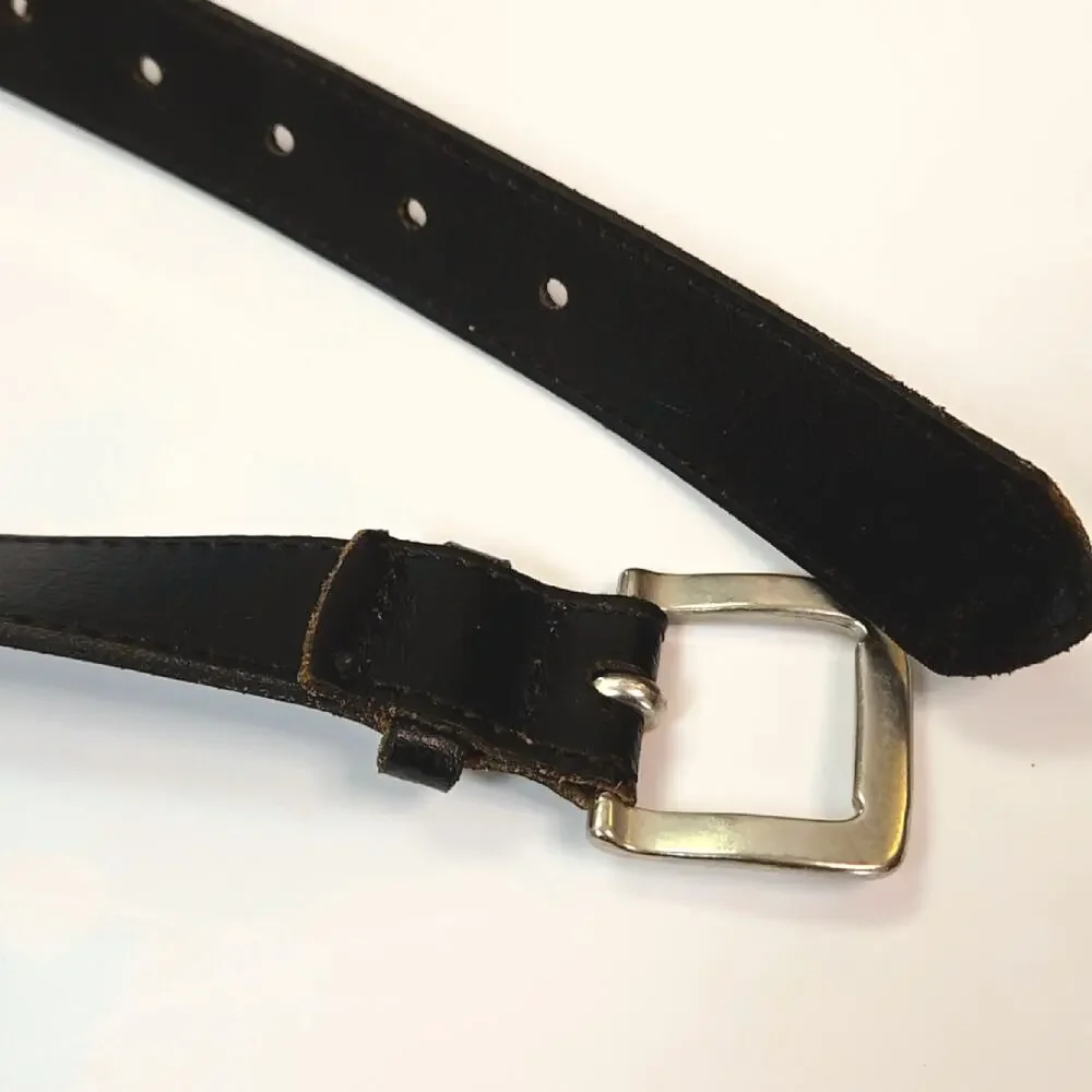 Black Boys Italian Leather Dress Belt silver toned buckle size L